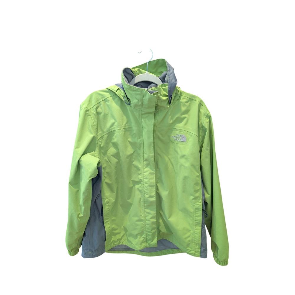 The North Face Womens Lime Green Gray Hooded Rain Jacket Windbreaker Large